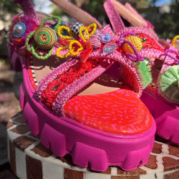 Betsey Johnson Greysen Pink and Red Platform Sandals Like New - Picture 3 of 11